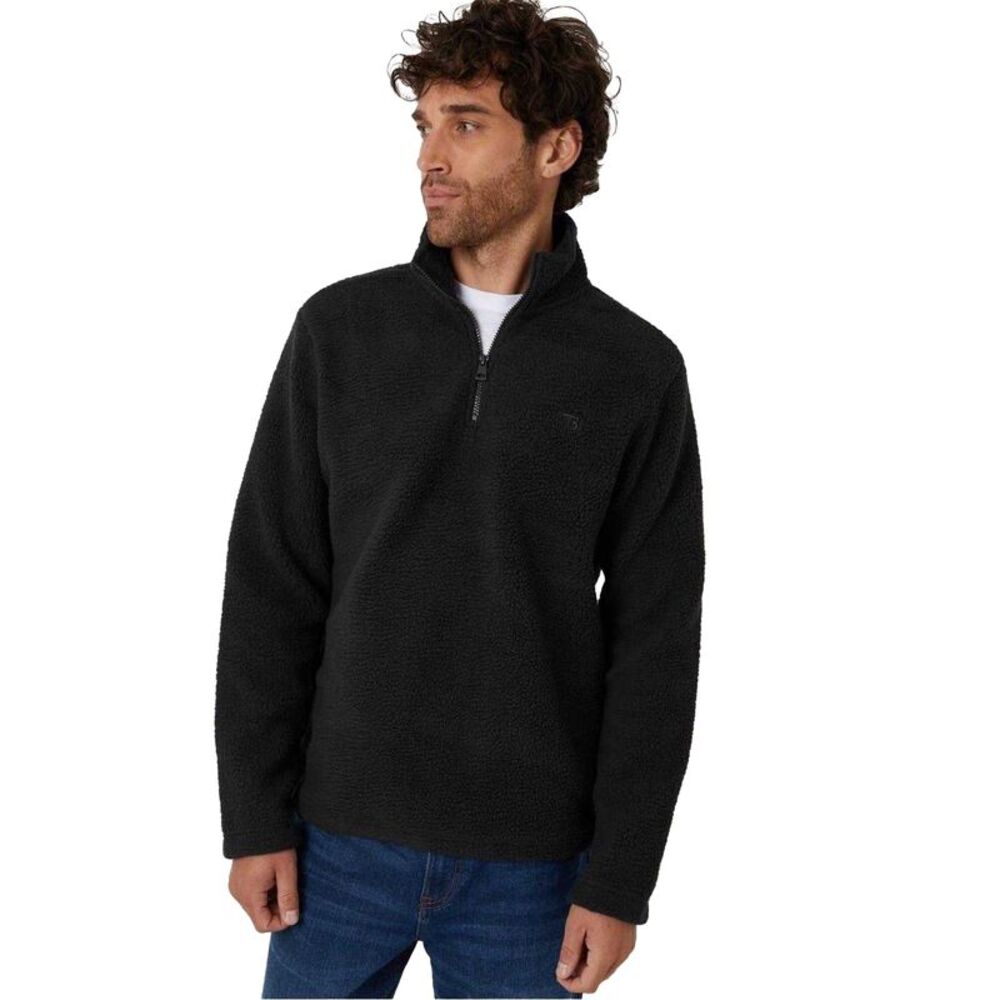 Threadbare Mens Teddy Fleece Quarter Zip Sweatshirt / Black